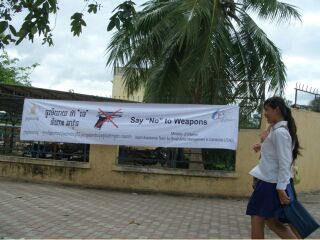 Banner in Phnom Penh for United Nations Small Arms Day